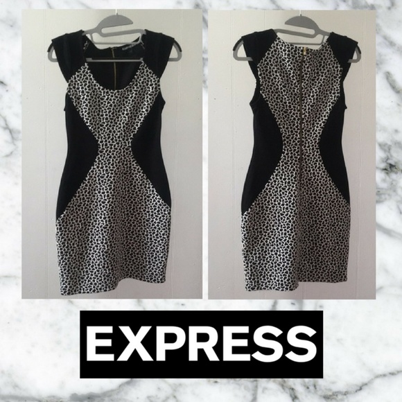 Express Dresses & Skirts - Express Black and White Animal Print Bodycon Dress
